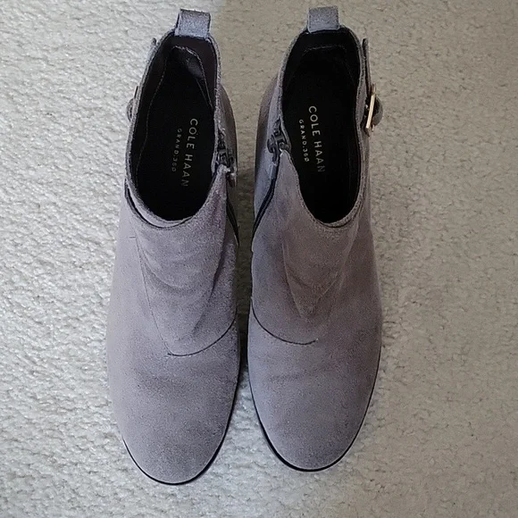 Cole Haan Gray Suede Glendale Bucklet Ankle Boot - Picture 2 of 7